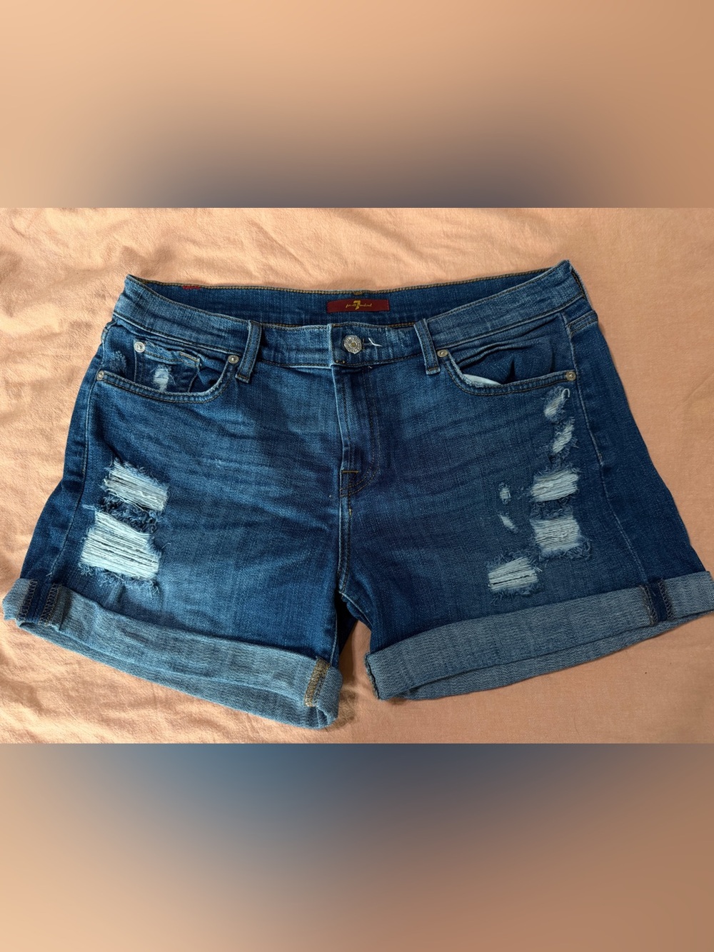 7 For All Mankind Women’s Dark Wash Distressed Cuffed Denim Shorts size 29